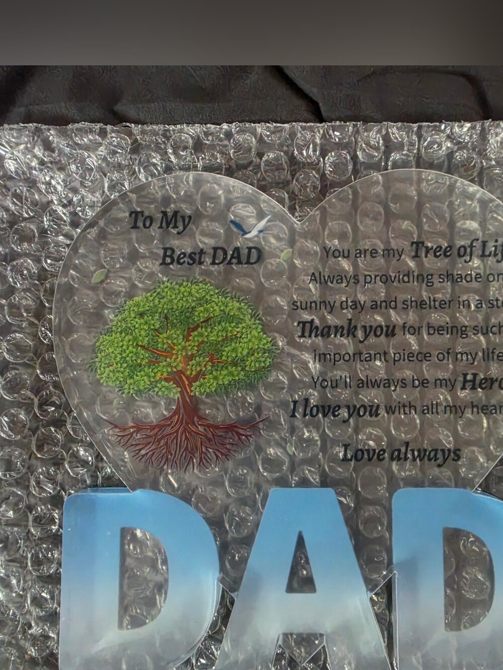 Heart Tree of Life Acrylic Tribute for Dad - Blue & Green
